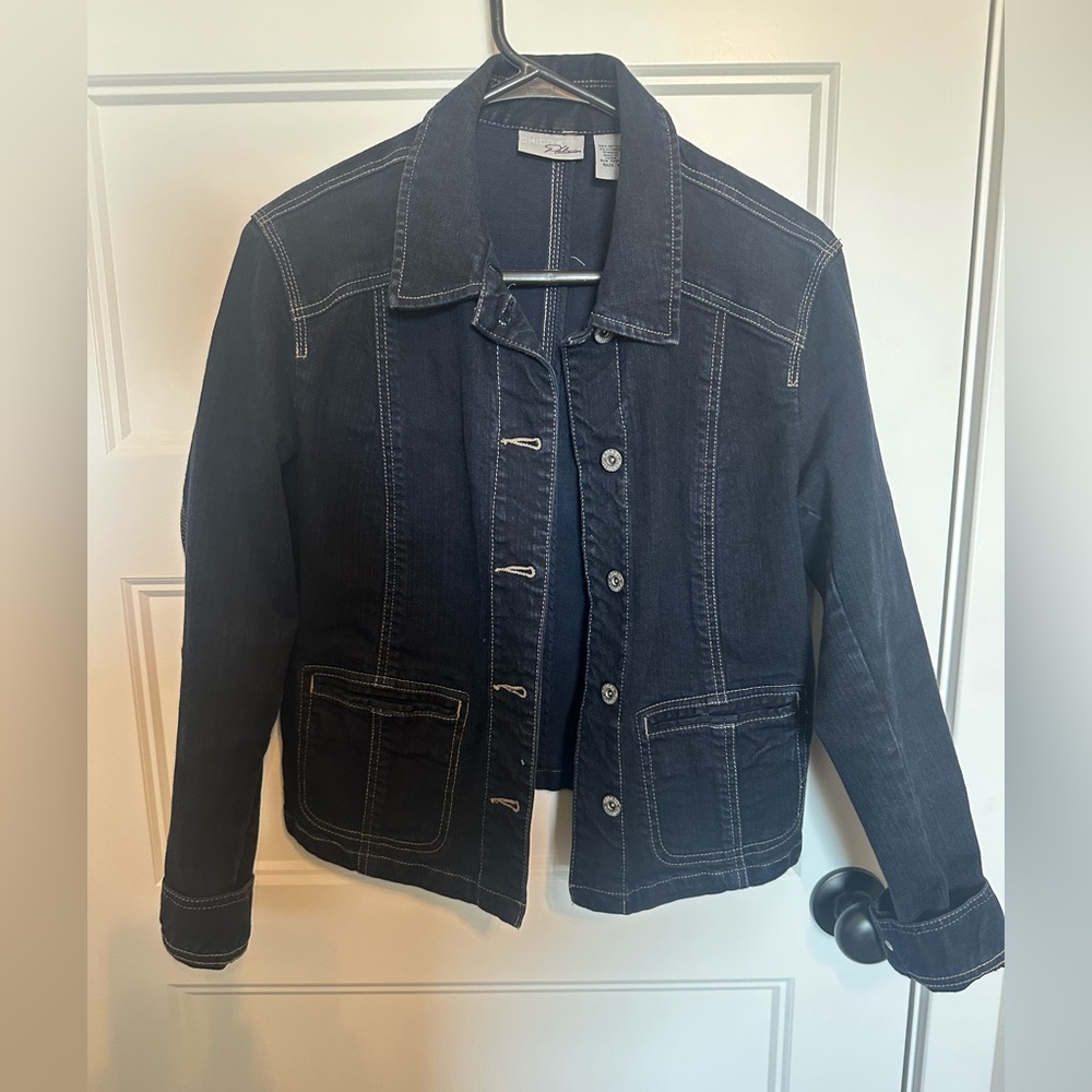 Chico's Platinum Indigo Denim Jacket with Contrast Stitching